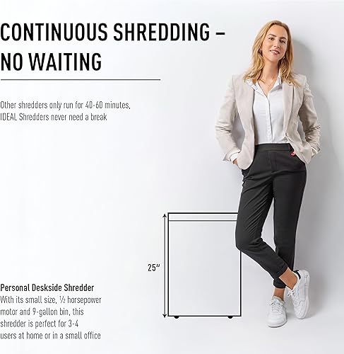 Miniatura 5 de IDEAL 2445 Trituradora de papel de escritorio de corte cruzado para oficina, funcionamiento continuo, 11-13 hojas, contenedor de 9 galones, motor de
