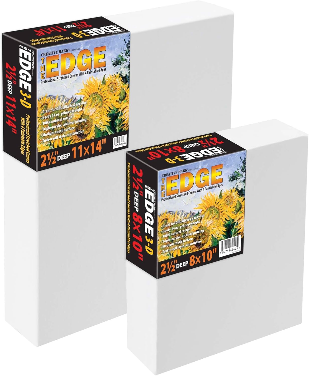 Creative Mark The Edge Deluxe Cotton 2-1/2" Deep Stretched Canvas for Painting, 12x24" Pack of 3, 14oz. Primed Weight, Universal Archival Priming, Medium Tooth, Frameless Artwork Canvas for Painters