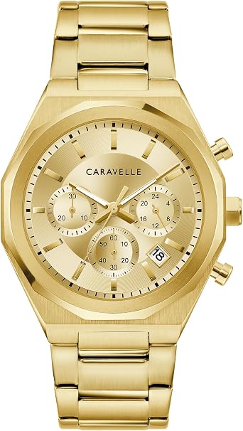 Caravelle by Bulova Mens Dress 6-Hand Chronograph Quartz Stainless Steel Watch, 24-Hour Time