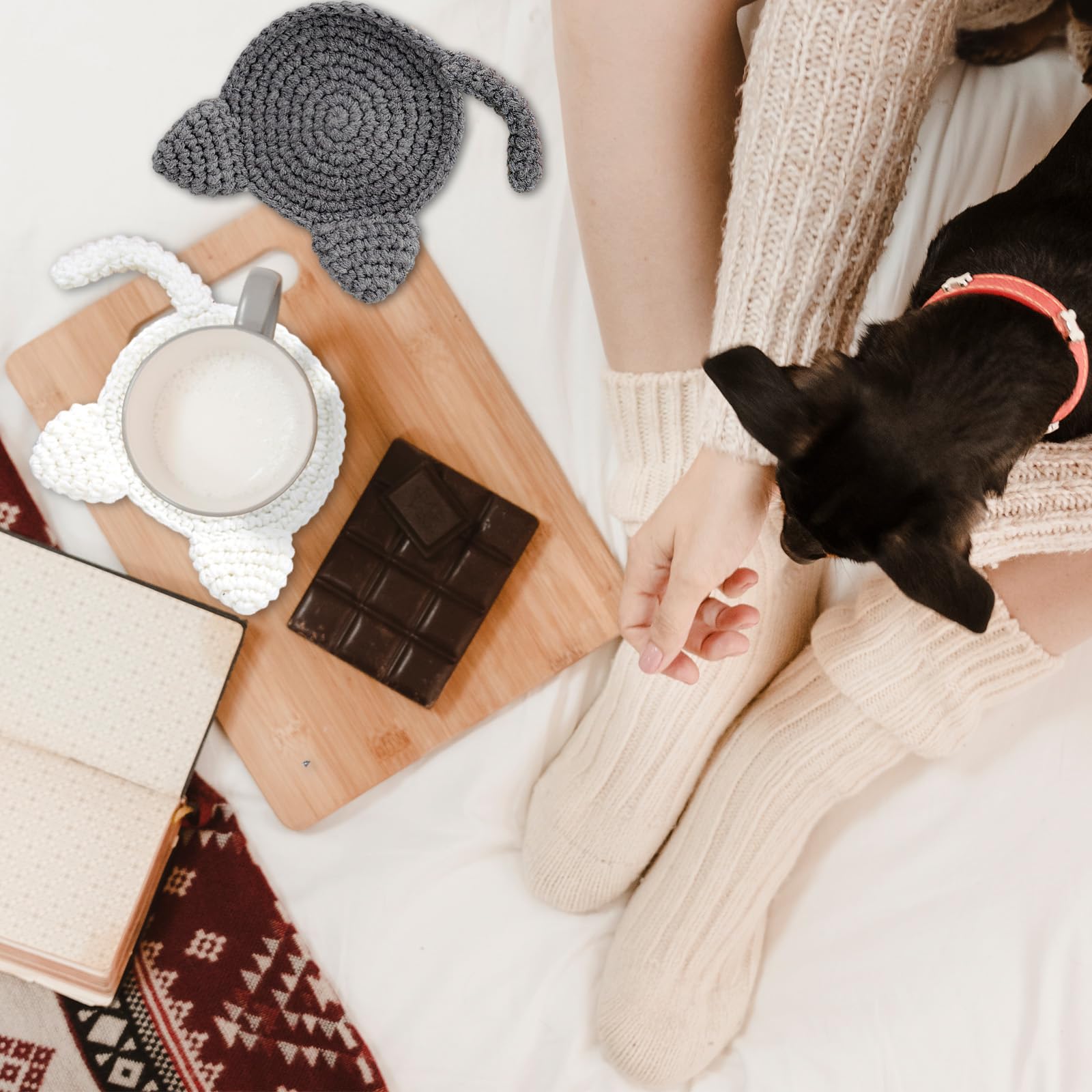 Amazon｜Whaline 猫用コースター 3枚パック ハンドメイド かぎ針編み