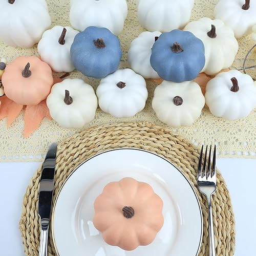 Miniatura 6 de Artgar Decoración de calabaza de otoño, calabazas de espuma falsas, 11 piezas de mini calabazas con hojas de arce y bayas para otoño, Halloween,