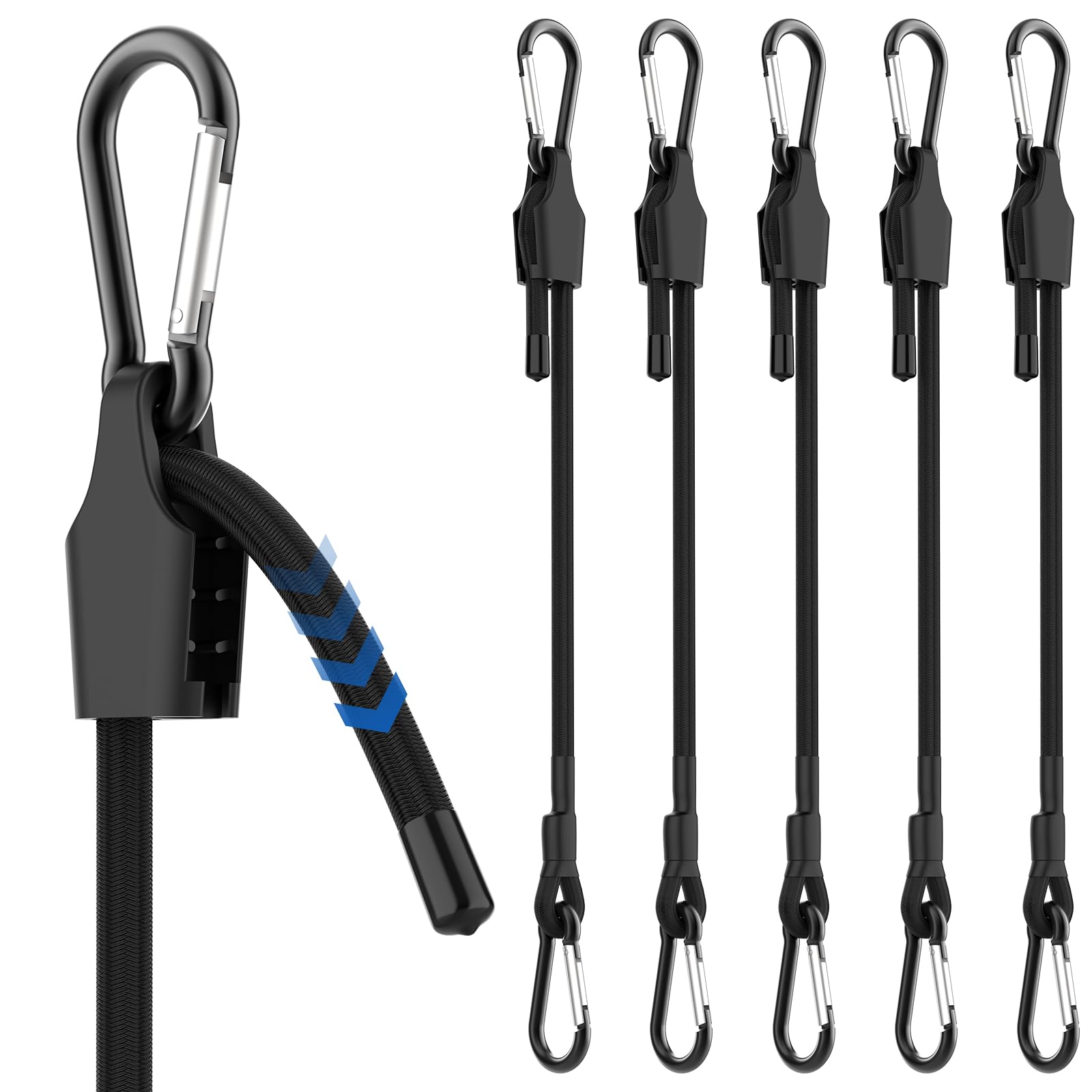 6 corde elastiche regolabili da 91,4 cm con ganci, facili da regolare da 17,8 cm a 91,4 cm, resistenti, per esterni, per bagagli, biciclette, carrelli, camion (nero)