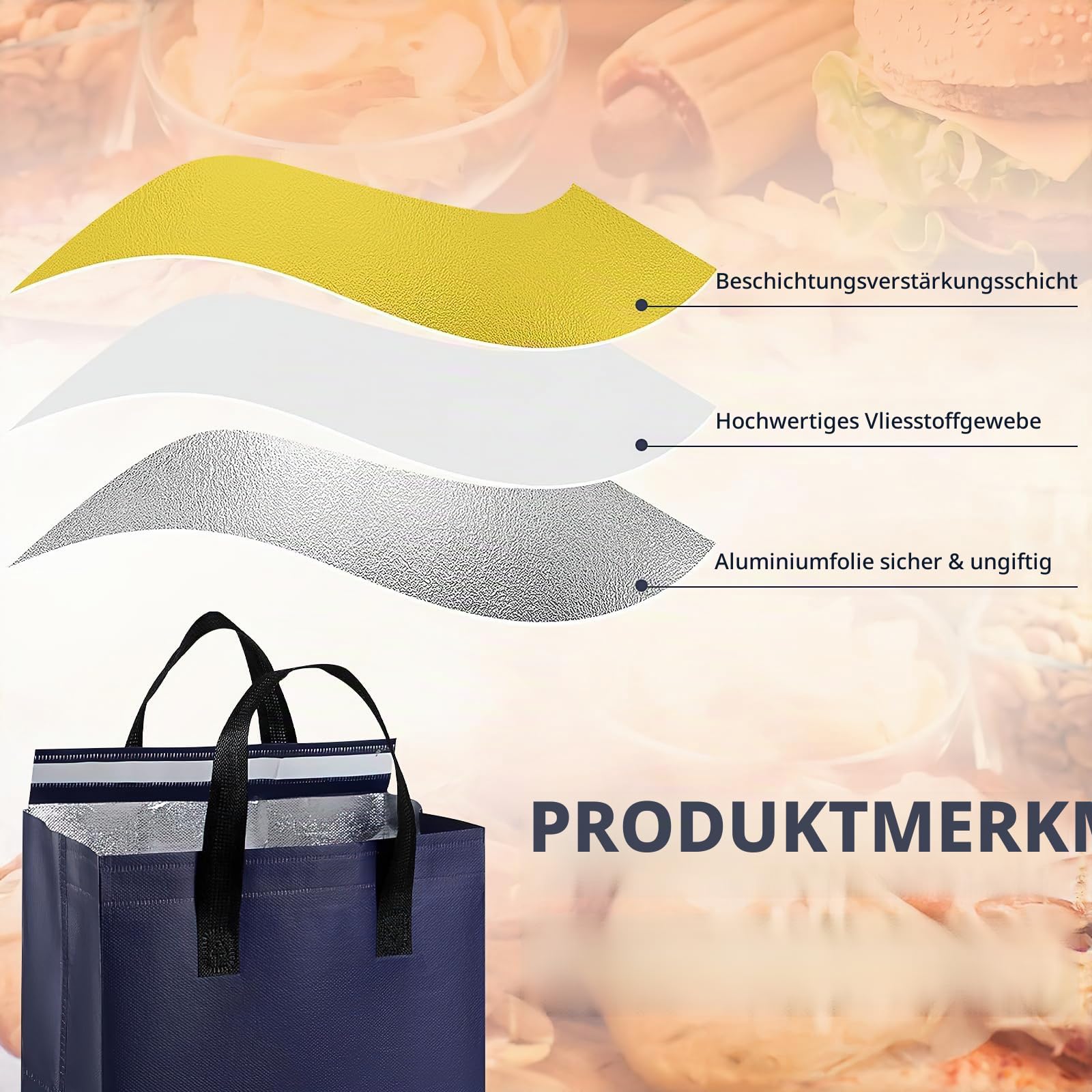100 Stück Klein Lunchtasche, Thermotasche mit Folienfutter, Isolierte Takeaway Tasche, Faltbare Isoliertasche für Speisen zum Mitnehmen, Kleinformat für Restaurant und Imbiss