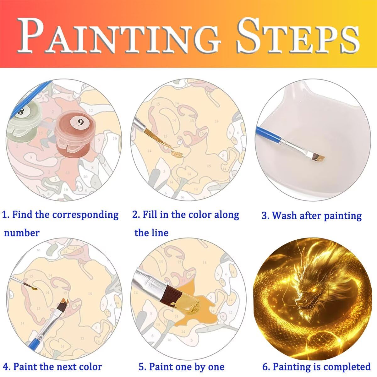 Dipingere con i Numeri Drago, Paint by Numbers Adulti Animale, Fai da te Creativi Adulti Quadri da Dipingere Numerati Kit per Decorazione Della Parete di Casa, Regalo 100x135 cm Senza Cornice 41-X