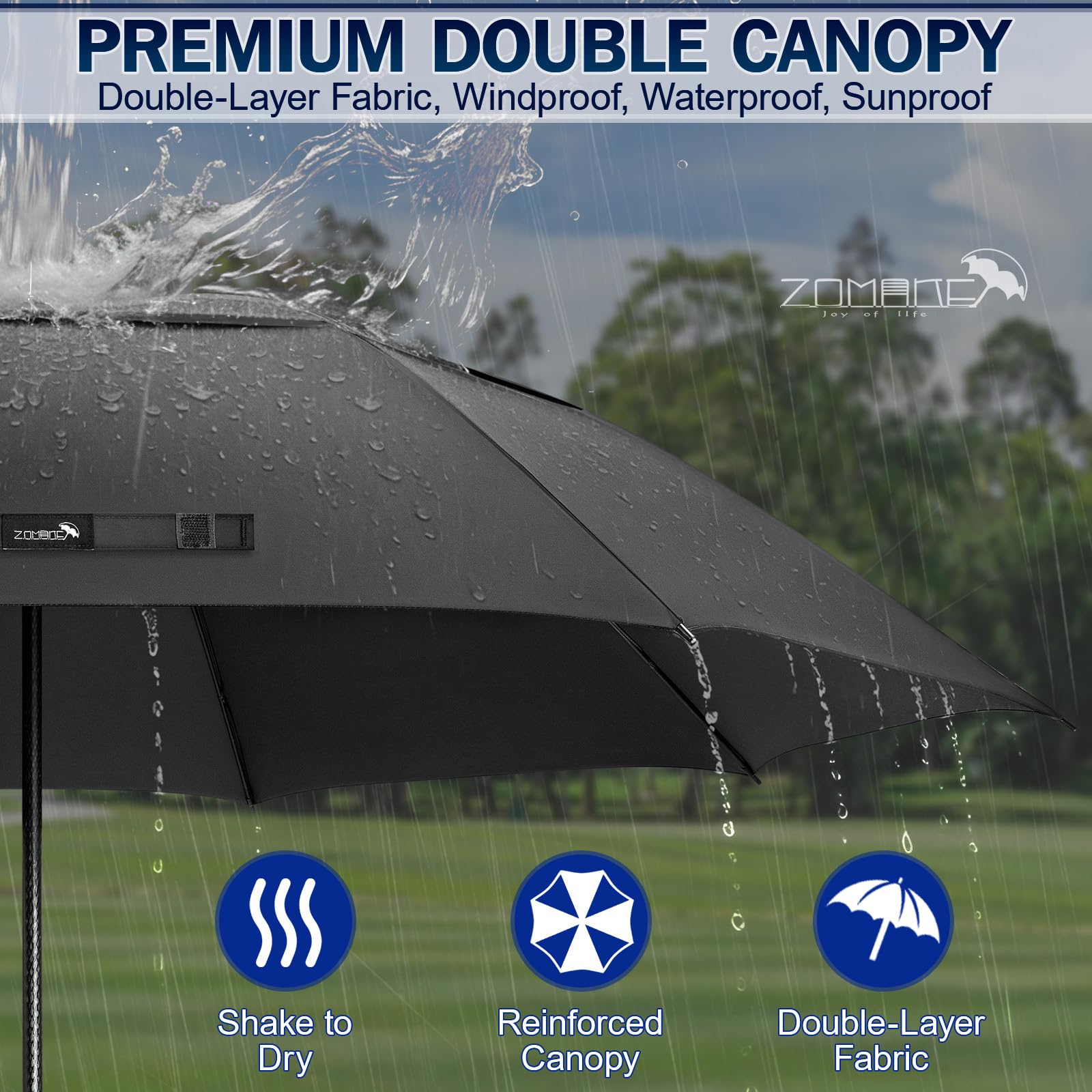 ZOMAKE Parapluie de Golf Extra Large,80 Pouces Grande Taille Ombrelle Resistant au Tempete,Double Canopée Golf Umbrella Solide pour Hommes et Femmes