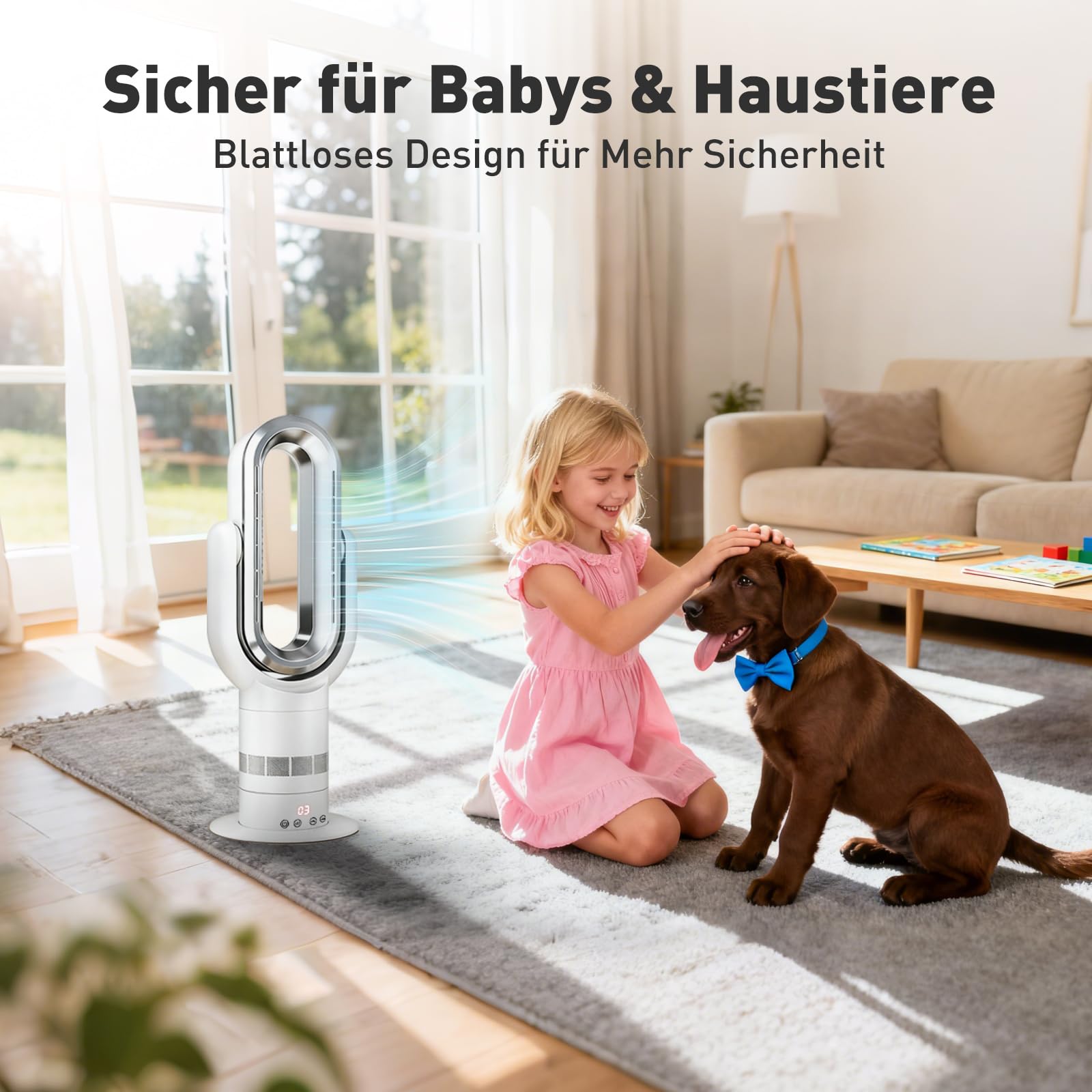 QG660 Bladeless Turmventilator, 2-in-1 Heizgerät & Kühlventilator, 10 Kühl- & 3 Heizstufen, Fernbedienung & Touch-Steuerung, Ultra-Leiser & Energiesparender DC-Motor