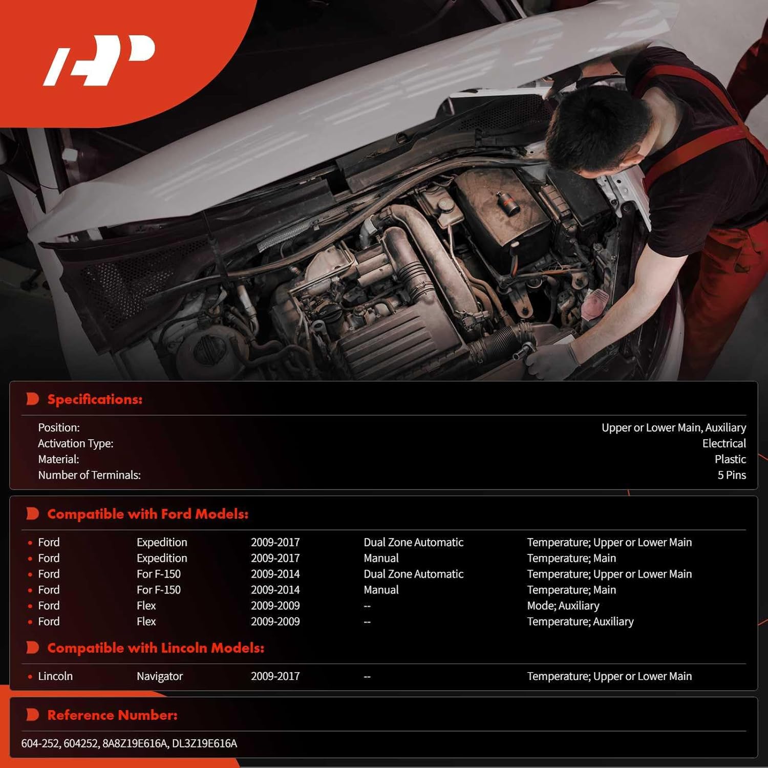 A-Premium HVAC Heater Blend Door Actuator Compatible with Ford F-150 2009-2014, Expedition 2009-2017, Flex & Lincoln Navigator 2009-2017, Upper and Lower Main 2-PC Set