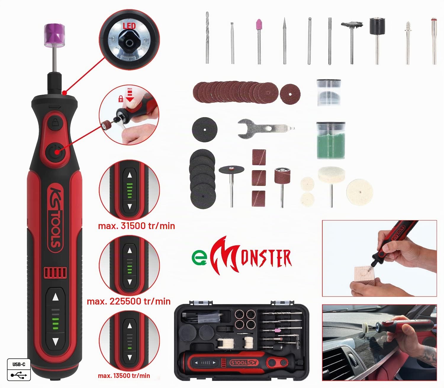 KS TOOLS Ponceuse à tige (batterie) 515.3990