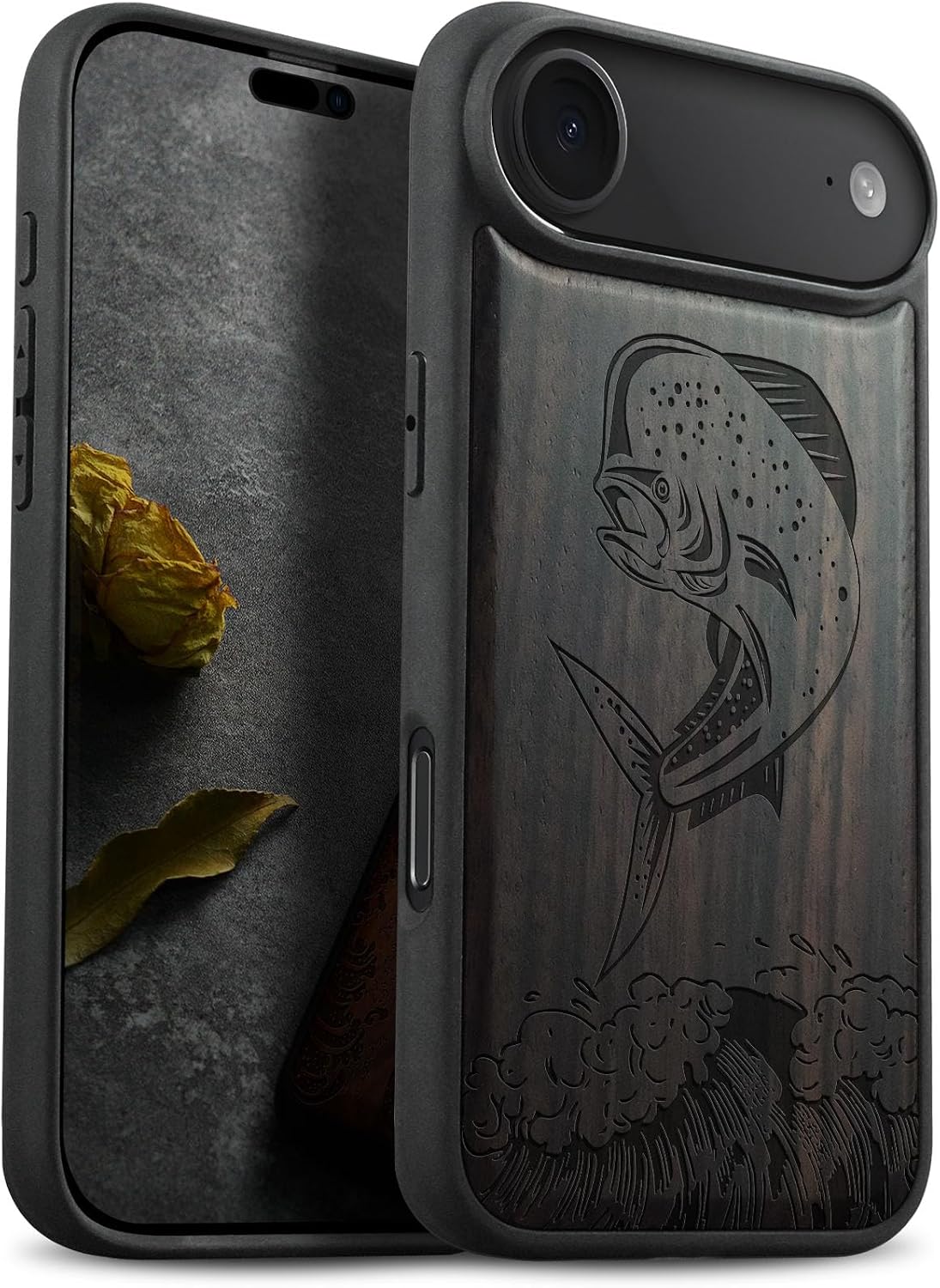 Carveit Magnetic Wooden Case for iPhone Air Case, Wood Artisan Engraved & Soft TPU Shockproof Cover, Compatible with MagSafe 17 Air Wireless Chargers (Floating Astronaut) Blackwood