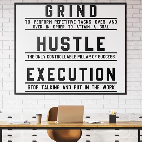 Miniatura 6 de Chinco Calcomanía motivacional e inspiradora para pared, diseño de ejecución de grind hustle, decoración de oficina, calcomanías de vinilo positivo