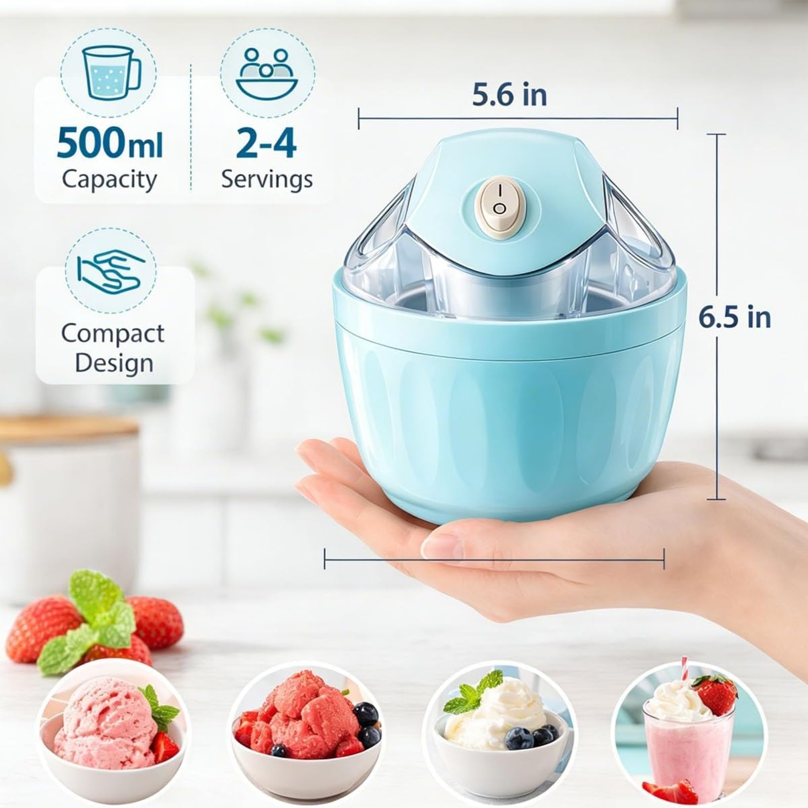 Mini máquina eléctrica de helado, 500 ml, máquina de postre casera de un solo toque, diseño compacto para golosinas congeladas caseras, ideal para fiestas y uso en la cocina