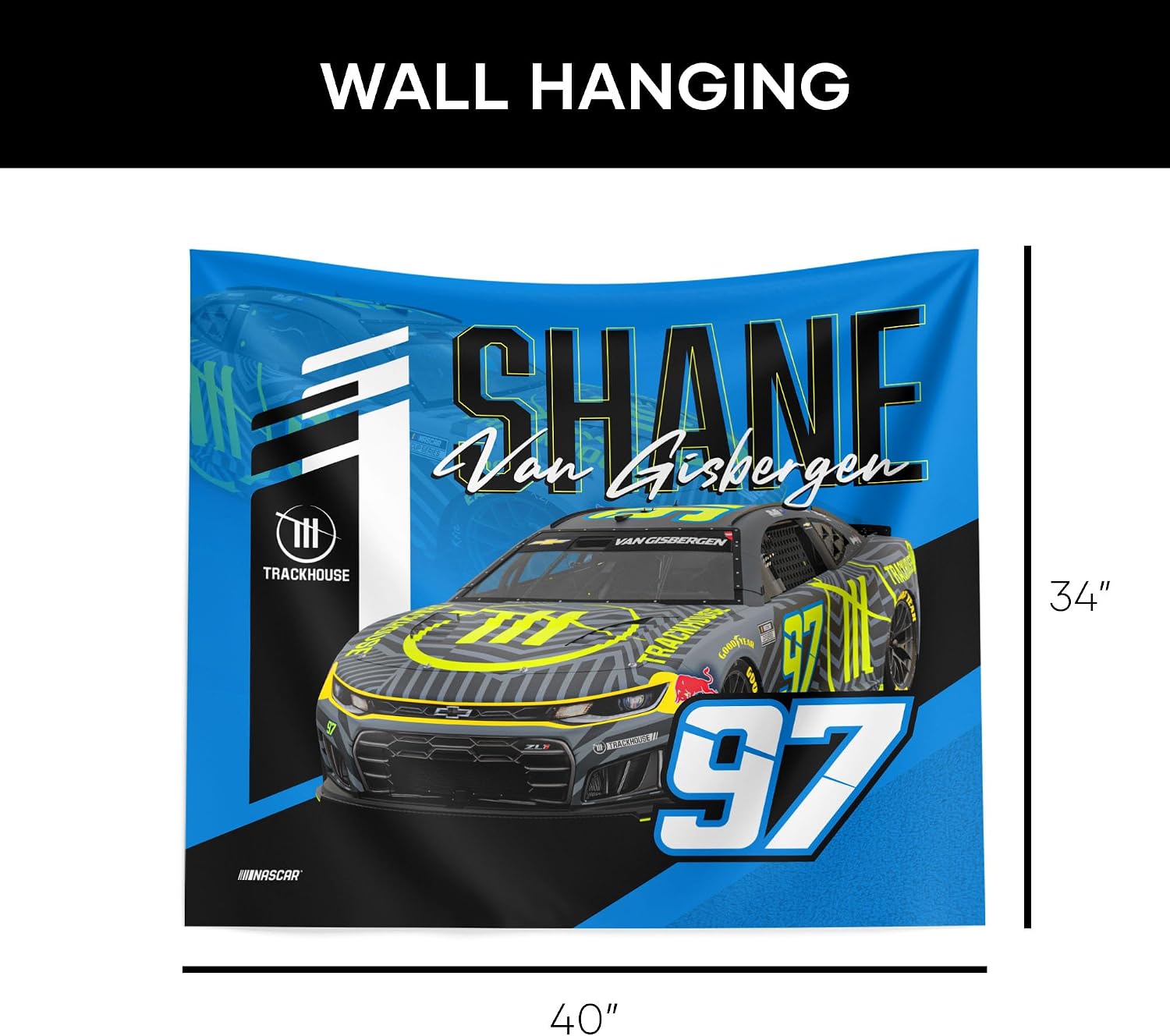 Northwest NASCAR Shane van Gisbergen Raising Bar Printed Wall Hanging Tapestry, 34 x 40 in, Woven Polyester Fabric, Decorative Fan Art for Bedroom Office Living Room