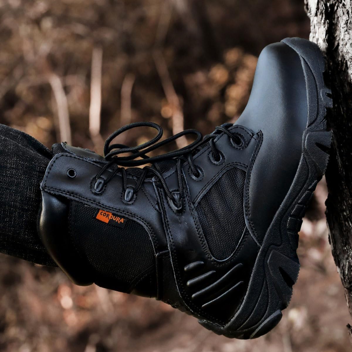 EinPlus Men's Tactical Ankle Boots: Side Zipper Military Work Boots, Hook & Loop Closure