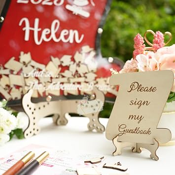 Graduation Guest Book Alternative Wooden Drop Box Frame Diploma Scroll 2026 | Personalized Class of 2026 signature board, commencement party decor keepsake; guests sign wooden hearts to drop in frame