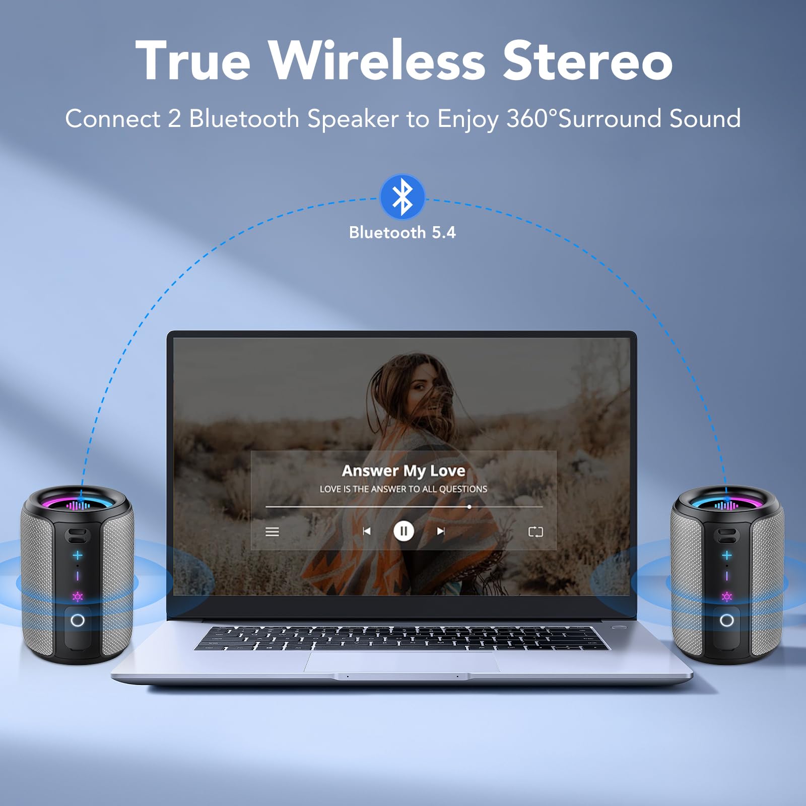 Cassa Bluetooth Portatile Potente 15W, Mini Altoparlante Bluetooth 5.4, IPX7 Impermeabile, Luci LED Colorate, Bassi Potenti, 12 Ore di Autonomia, Accoppiamento TWS, Speaker Bluetooth da Esterno Feste