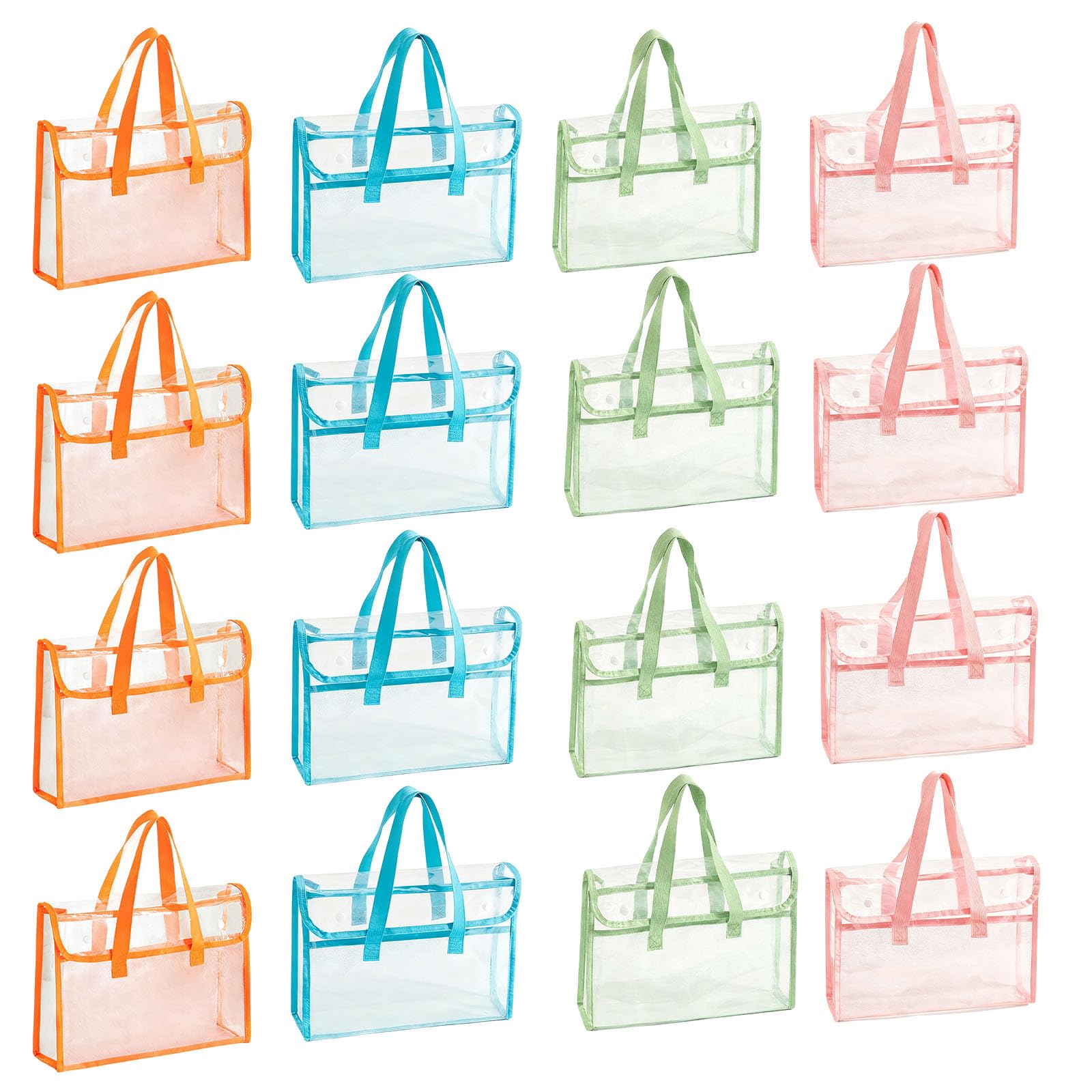 Bolsas transparentes de 12 unidades, impermeables, material de PVC grueso con ribete de tela, diseño de mano, bolsa transparente para exámenes de escuela, trabajo, pruebas, 12.6 x 3.1 x 10.6