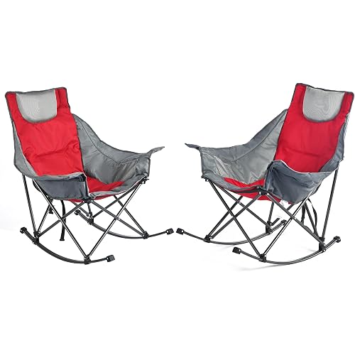 SUNNYFEEL Oversized Rocking Camping Chair 2 Pack, Fully Padded Patio Chair with Side Pocket, High Back Portable Lawn Recliner with Carry Bag, Outdoor Rocker Camp Chairs for Adults Heavy Duty 500 LBS