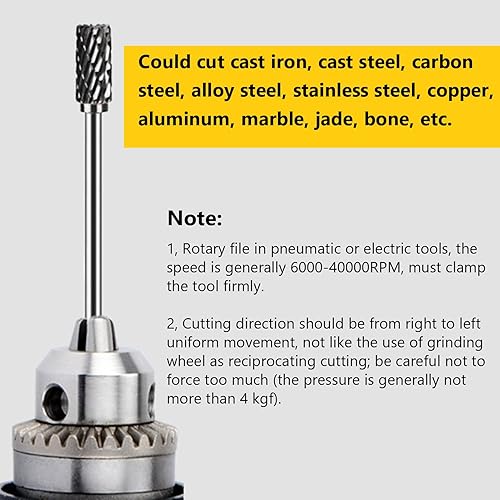 Miniatura 4 de 6 unids 0.236 in vástago carburo de tungsteno limas rotativas rebabas punto punto rebabas muere amoladora aluminio 0.394 in cabeza