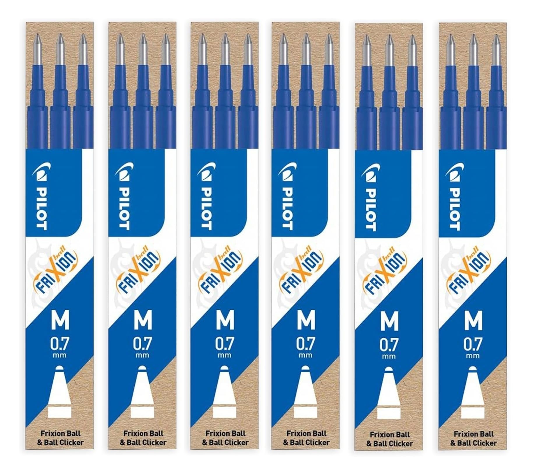 Pilot FriXion Rollerball Pen - 6 Refill Sets of 3 Pieces Each (6x3 Set, Blue)