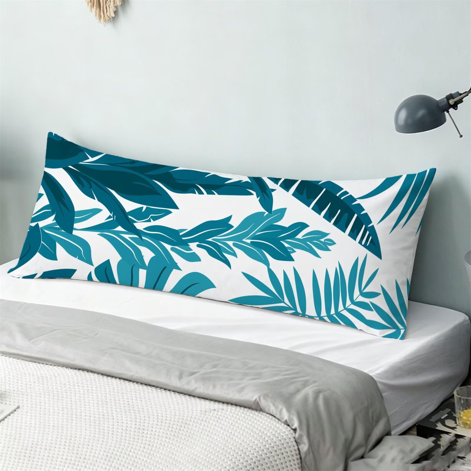 Funda de Almohada 60 x 180 cm Azul Verdoso Protector Almohada 180 cm con Cremallera Invisible, Lino Durable y Transpirable Pillow Case Árbol Impresión a Doble Cara para Cama, Sofá y Dormitorio dg-638