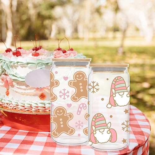 Miniatura 3 de Envoltura de copa de Navidad UV DTF  Árbol de Navidad de pan de jengibre de Papá Noel impreso 16oz Libbey Glass Cup Wrap, listo para aplicar,