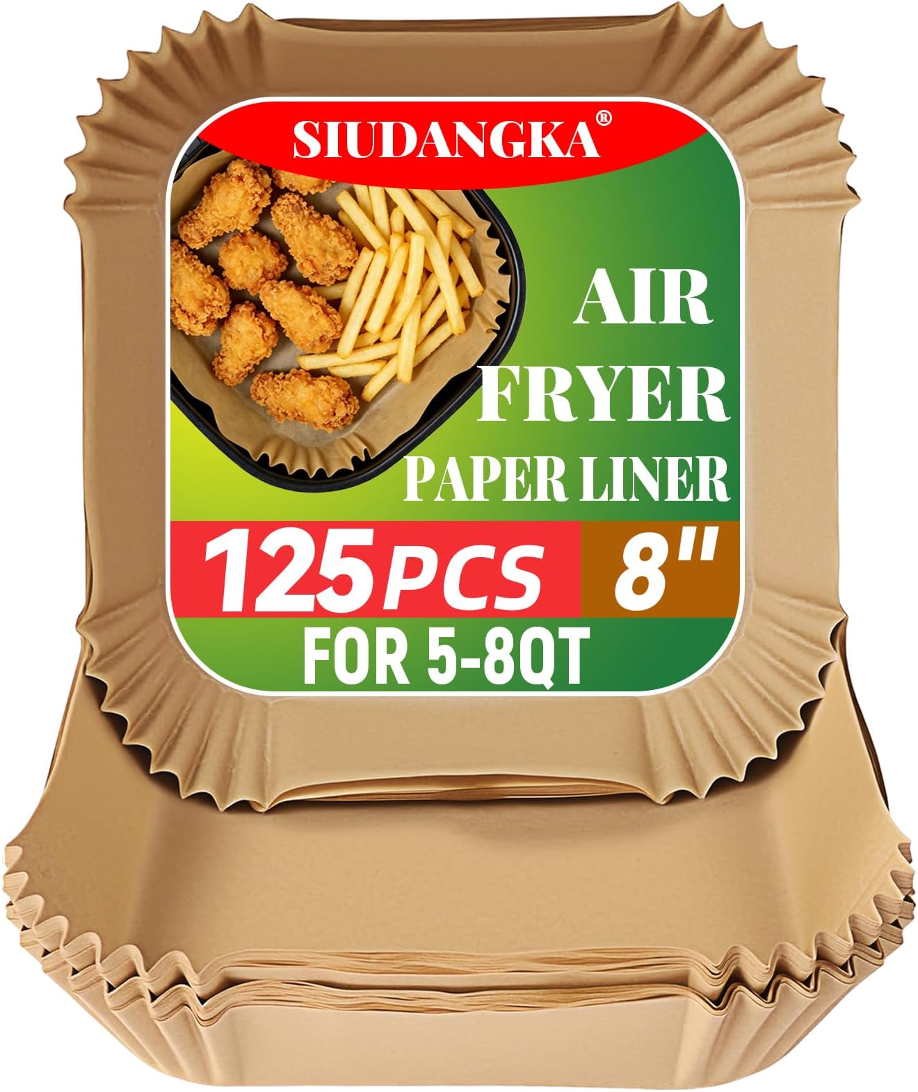 Air Fryer Liners Disposable Compatible with COSORI Air Fryer 6 Qt, 125 Pcs Unbleached Parchment Paper for 5-8 Qt 8 Inch Square Parchment Paper for Baking Non-Stick
