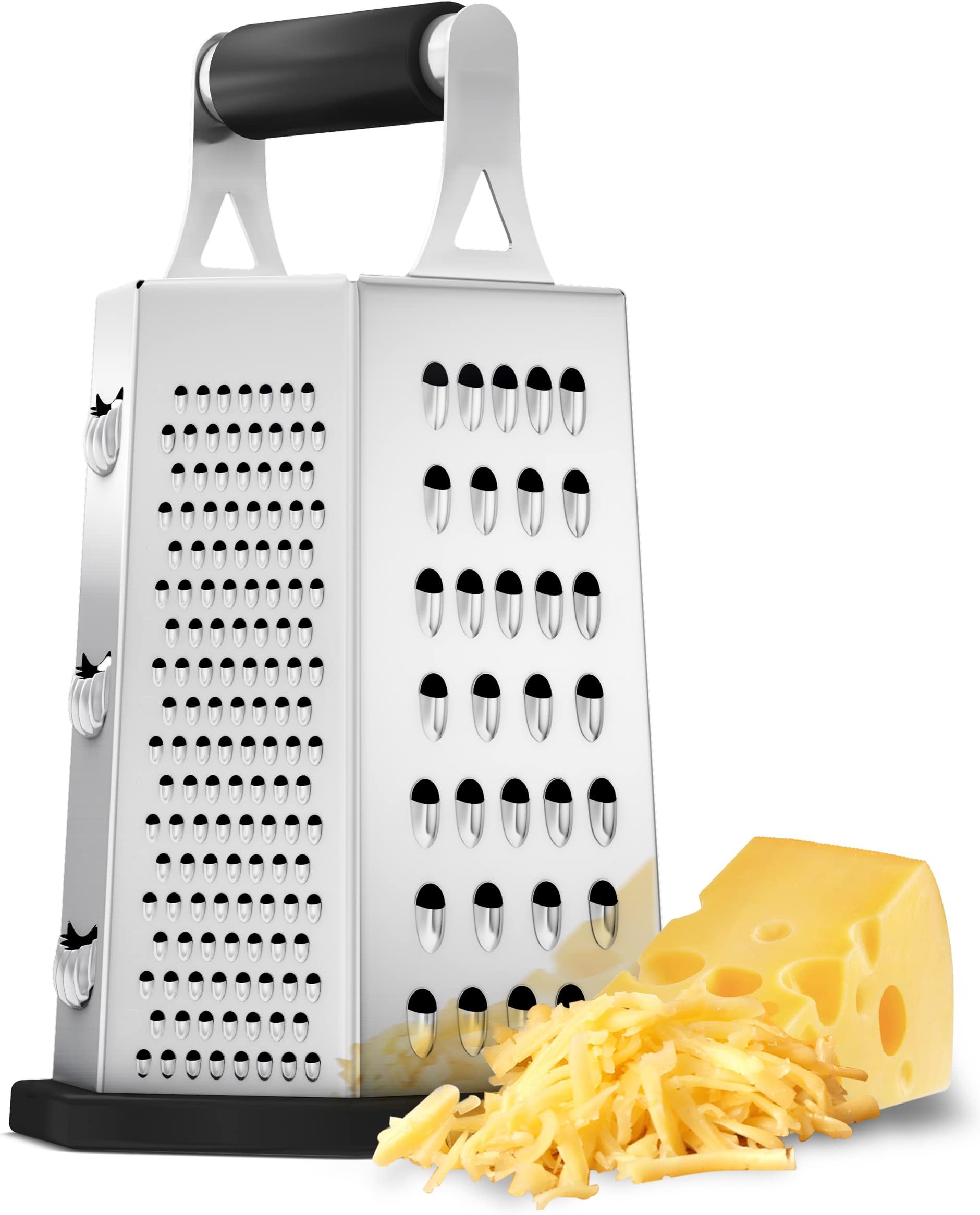 Utopia Kitchen Professional Stainless Steel 6 Side Cheese Grater or Vegetable Slicer, 9.5 Inch Height Extra Strong Rubber Handle, Non Slip Bottom