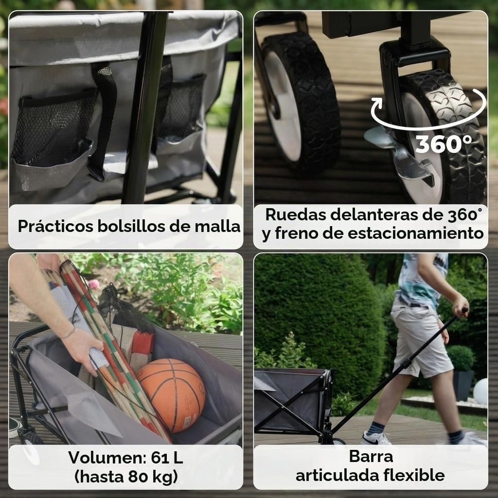 Carro Plegable para Exteriores, con Freno de estacionamiento