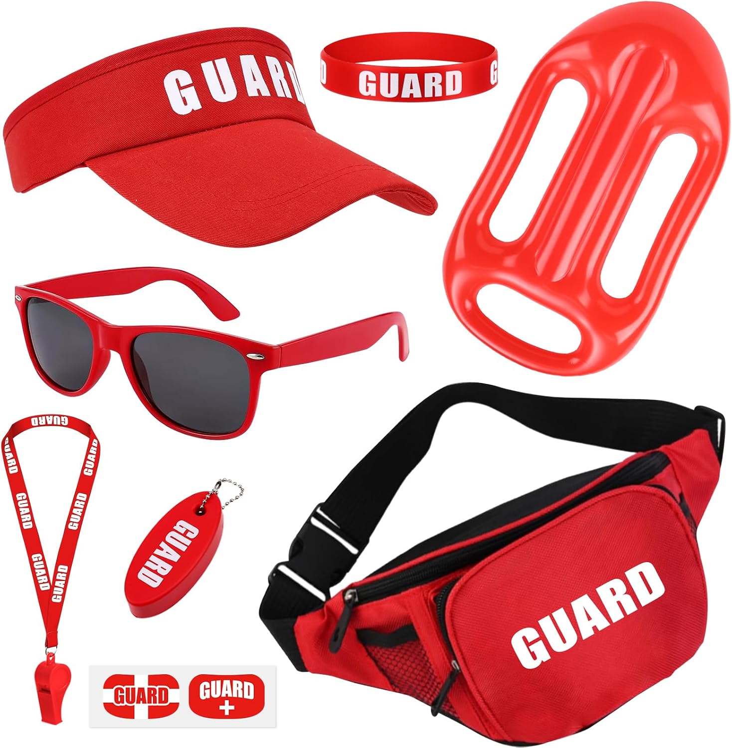 Halloween Guard Costume Set，Guard Fanny Pack Hat Red Whistle with Lanyard for Men Women Party Beach Dress Up