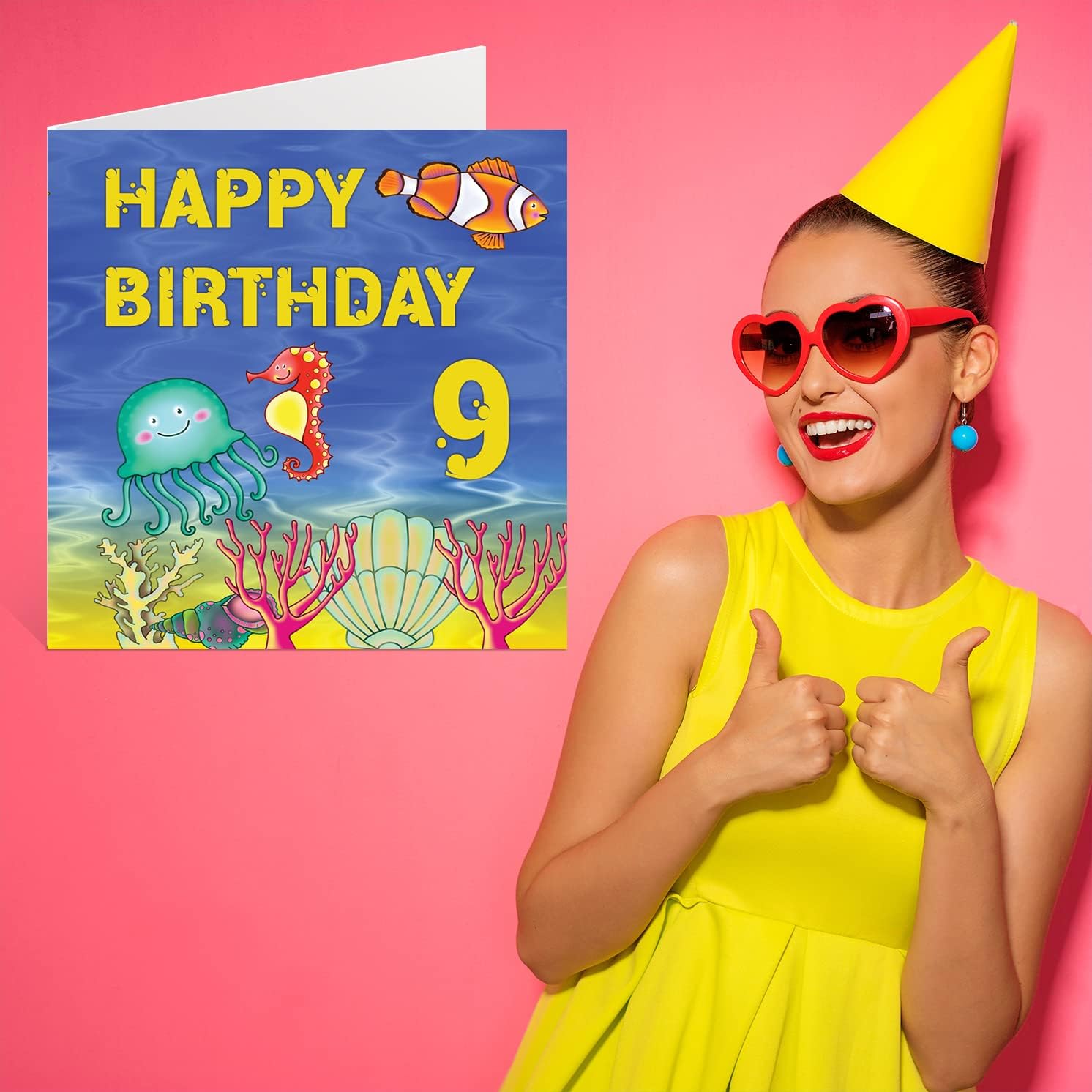 9th Birthday Card Boy Girl - Sealife Birthday Card - Happy Birthday Card 9 Year Old Boy, Girl Boys Birthday Cards for Him Her, 5.7 x 5.7 Inch Greeting Card for Son Nephew Grandson Daughter Brother