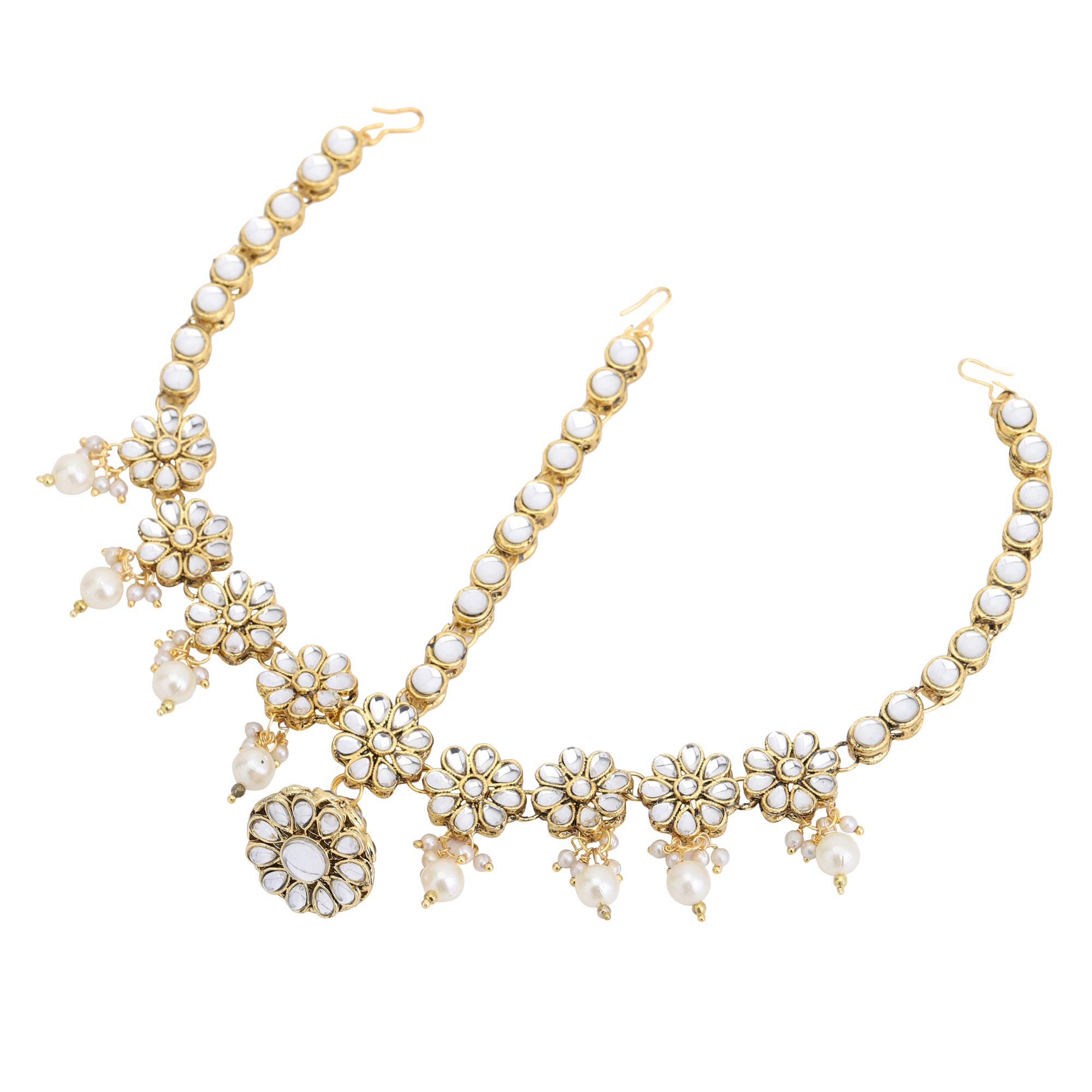 ShreyadzinesGolden Metal CZ Kundan Stone Matha Patti/Head Accessory (White)