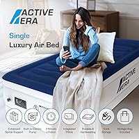 Vista 2 de Active Era Colchón de aire individual de 21 pulgadas con bomba integrada y almohada elevada, resistente a pinchazos, cama inflable impermeable
