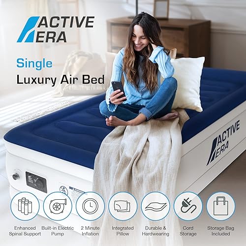 Miniatura 2 de Active Era Colchón de aire individual de 21 pulgadas con bomba integrada y almohada elevada, resistente a pinchazos, cama inflable impermeable