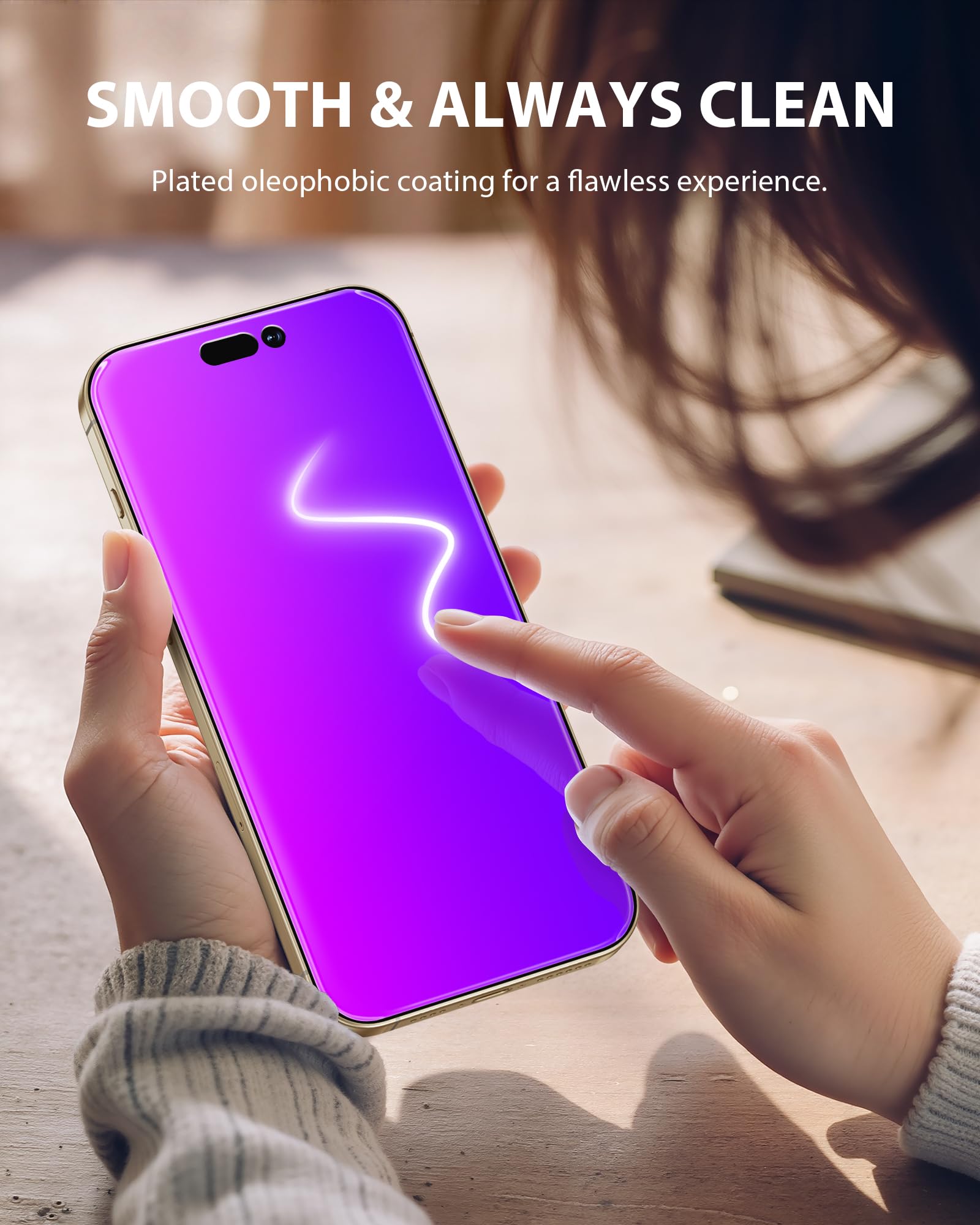 PDDKISS Kompatybilny z iPhone 14 Pro ochrona ekranu 16,1 cala, fioletowy gradient kolorowy antyszpiegowski anty-niebieskie światło HD ochraniacz ekranu szkło hartowane łatwa instalacja