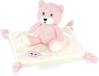 Nordstern Kuscheltier mit Schmusetuch Set - Babygeschenk für Mädchen zur Geburt in Strickoptik - Erstausstattung Schmusetier und Schnuffeltuch Bär in Rosa