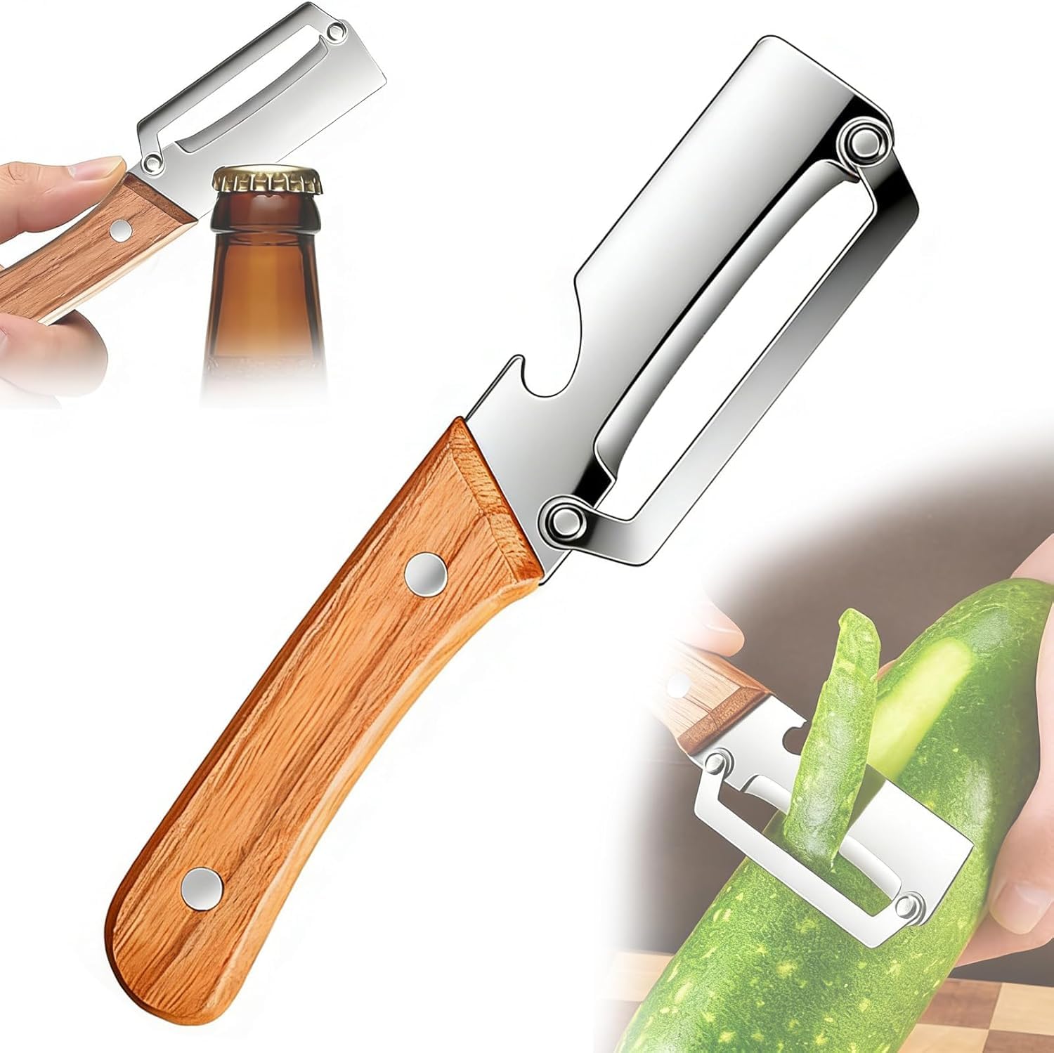 Edelstahl Gemüseschäler, 2026 Neu Sparschäler, Multifunktionaler Gemüseschäler für Die Küche, 2 in 1 Kartoffelschäler mit Flaschenöffner, Universalschäler Schäler Gemüse für Tomaten Obst (1PC) - 1