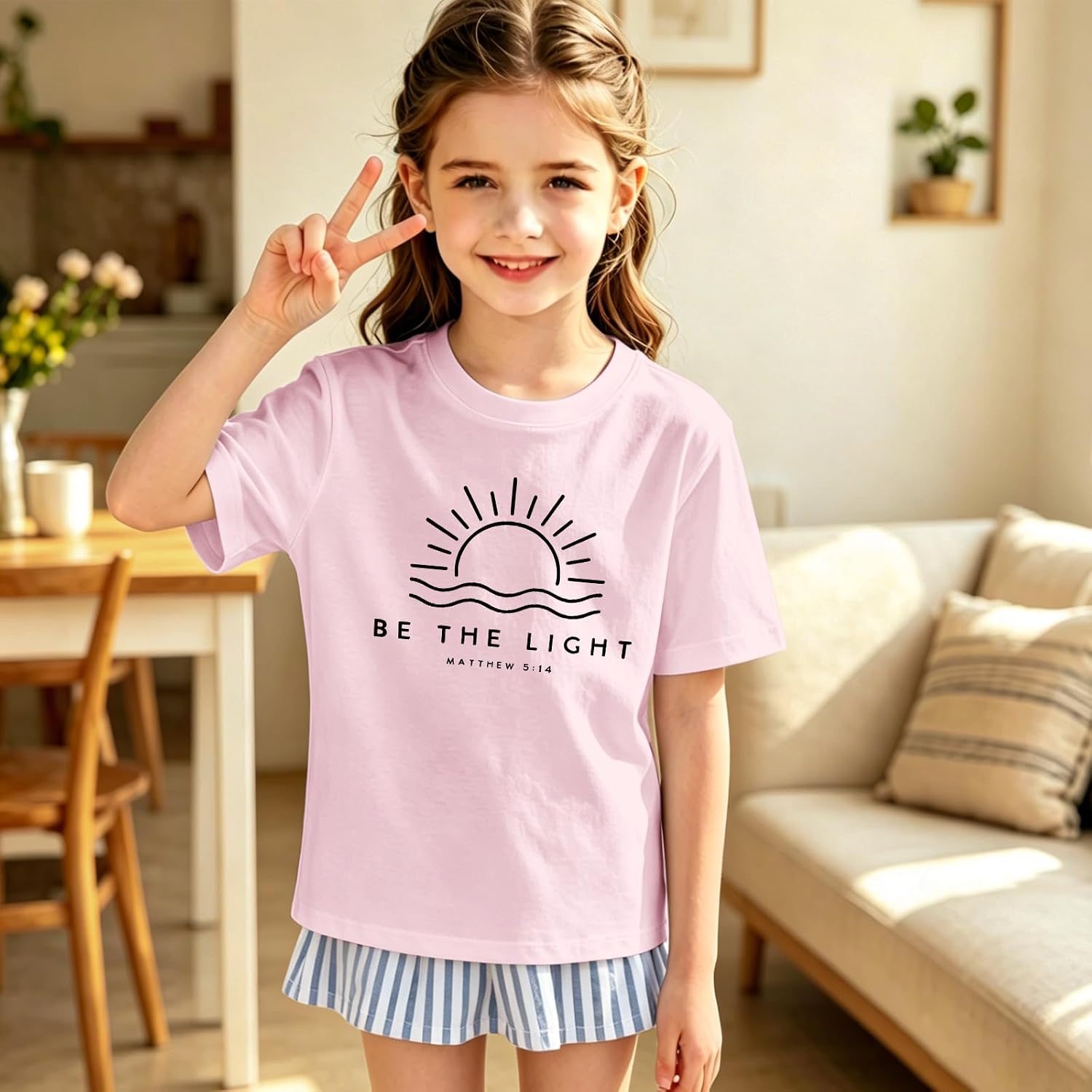 Girls Cute Christian Shirts Be The Light Bible Verse Jesus God Religious Faith T Shirts for Kids Graphic Tees Tops