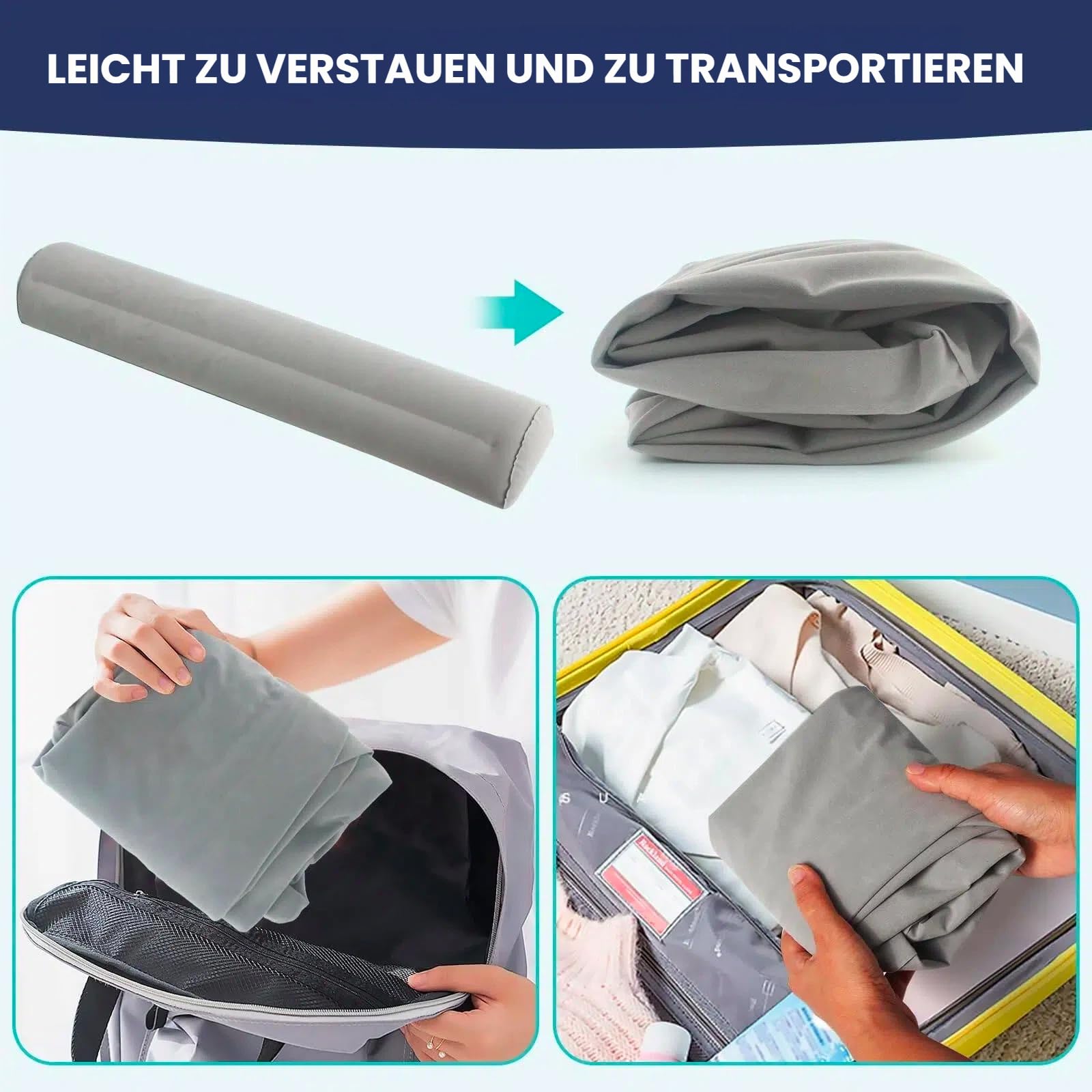 Lot de 2 protections anti-chute gonflables pour lit de voyage - Barrière de lit gonflable - 140 cm - Pour enfants et bébés (2 x gris)