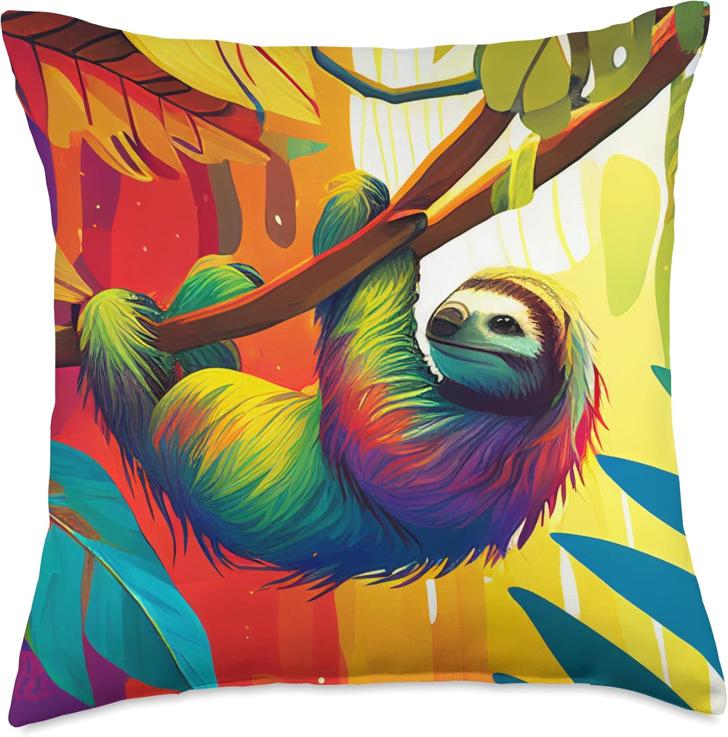 Cute Colorful Sloth for Animal Lovers Throw Pillow