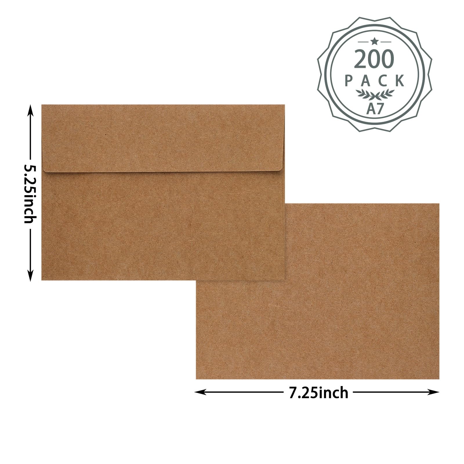 Lot de 200 enveloppes auto-adhésives A7 pour cartes de vœux et invitations Marron 120 g/m² Papier coloré de qualité supérieure pour mariage, papeterie