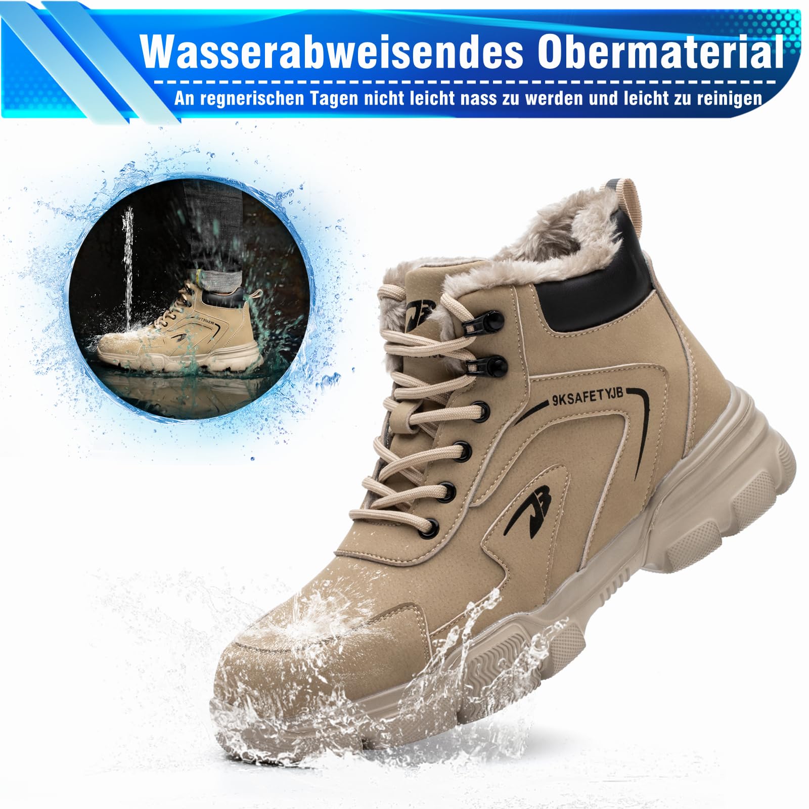 Winter Arbeitsschuhe Herren Wasserdicht Leicht Sicherheitsschuhe Damen Stahlkappenschuhe rutschfeste Sicherheitsstiefel mit Warm Gefüttert