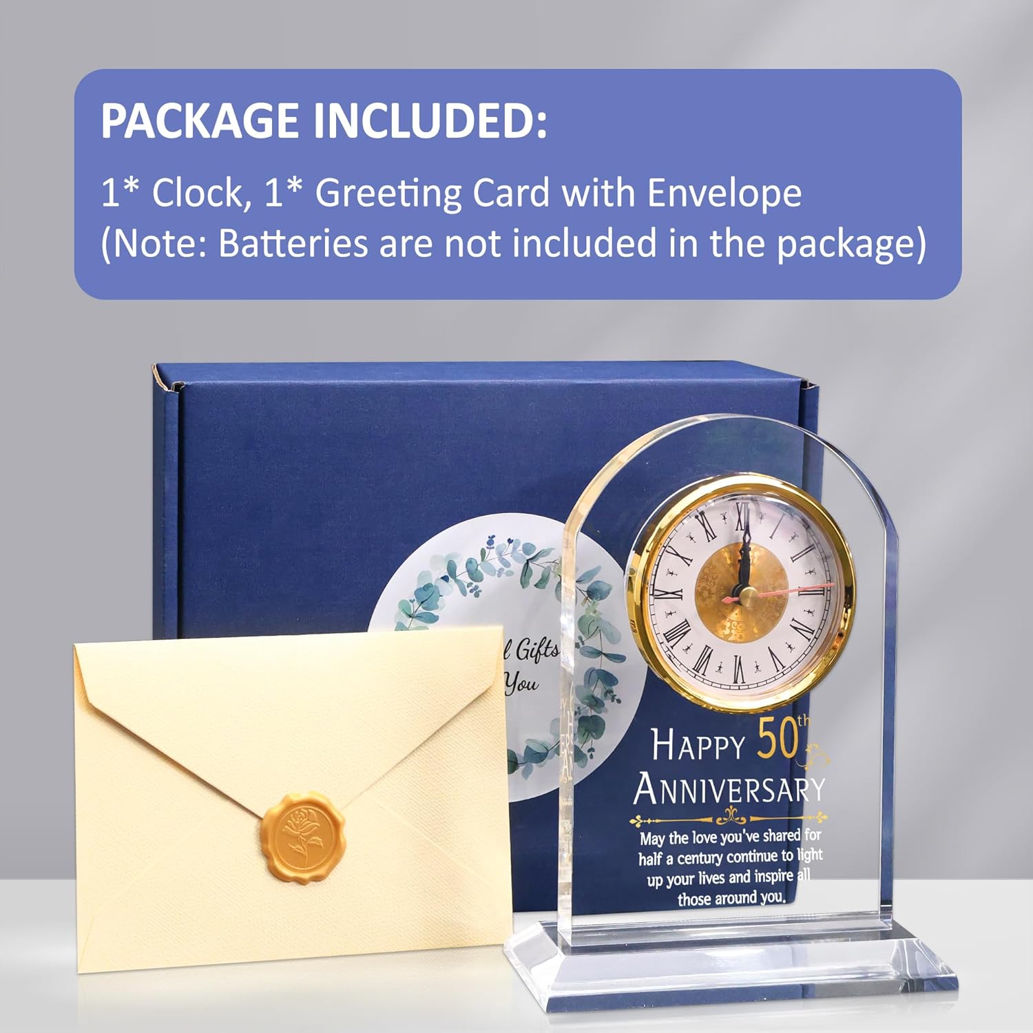 50th Anniversary Wedding Gift, Anniversary Quartz Clock, Desk Table Clock, 50 Years of Marriage, Golden Wedding for Couple, Parents, Grandparents (50th Anniversary)