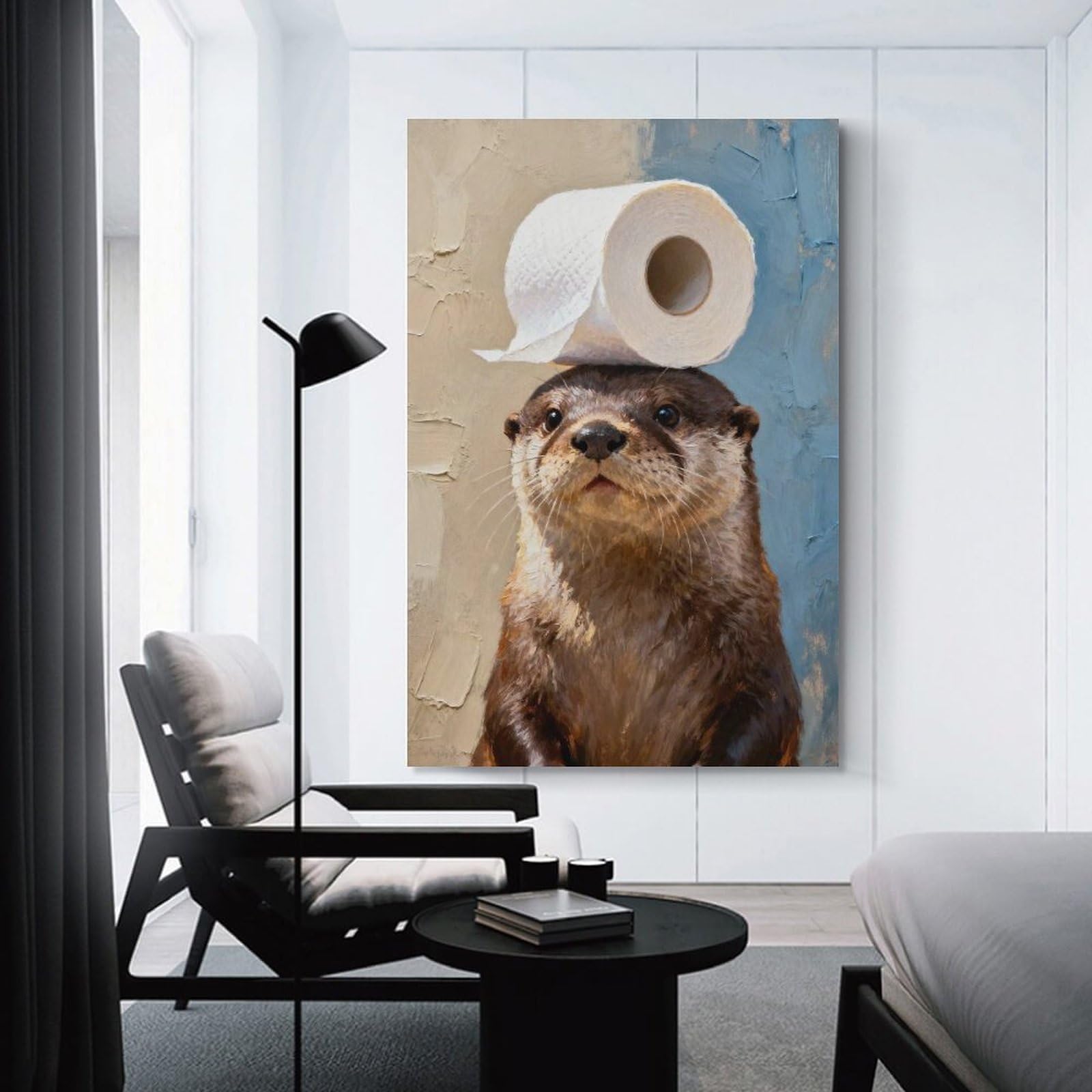 Room Decor Wall Art Otter with Toilet Paper Hat Poster, Picture, Metal Print, Paint by Ahmedtee, 24x36inch(60x90cm), for Living Room, Lounge Or Sitting Room, Canvas Styling for A Polished Room Look