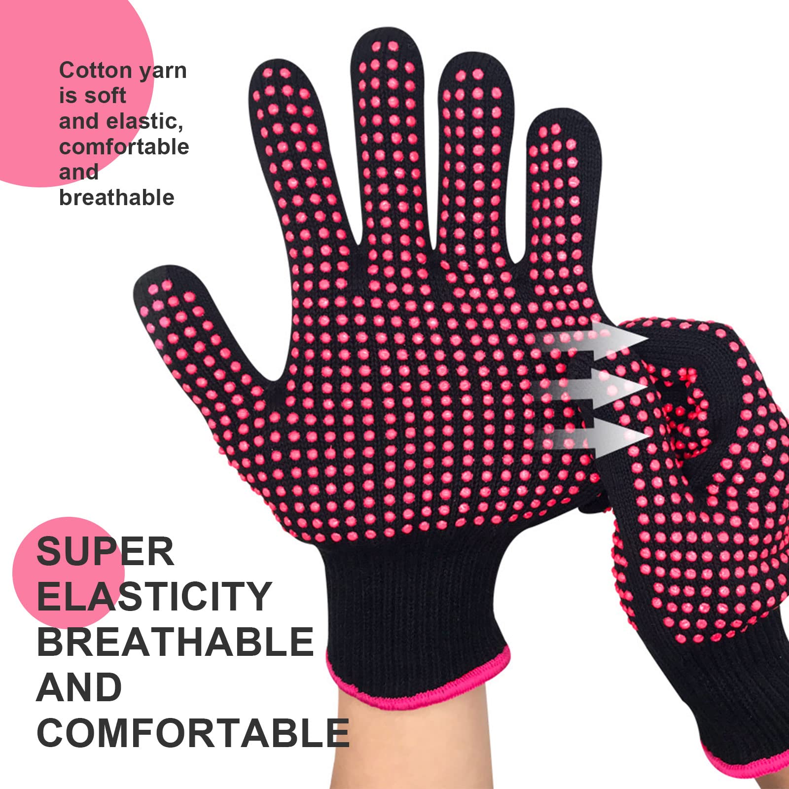 TSHAOUN 2 Paires Gant Résistant à la Chaleur pour la Coiffure, Gants de Protection avec points en silicone, Gant Anti Chaleur pour fer à Lisser la Baguette de Cheveux Curling Outils