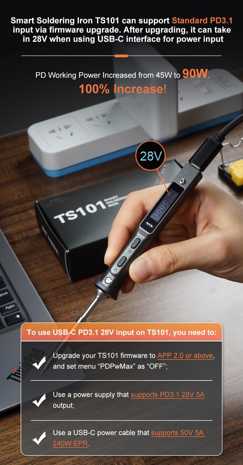 MINIWARE TS101 Lötkolben Schweißgerät BC2 Tips Tragbar Digit DC5525 USB-C 90W Temperatur Einstellbar 50-400℃ Original Digital OLED Programmierbar