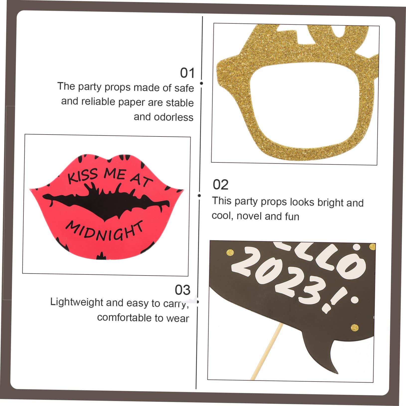 TOPBATHY 4 Sätze -Requisiten für das Neue Jahr Requisiten für die Silvesterparty Silvester Requisiten Fotografie zubehör Photography Accessories weihnachtsdeko Papier