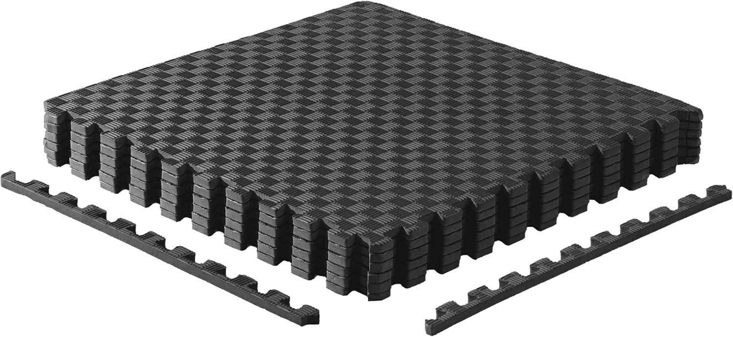 CAP Barbell Interlocking EVA Foam Exercise Puzzle Mat Home Gym Flooring | Multiple Options Tatami - Black 1/2\" Thick 24 SQ FT)