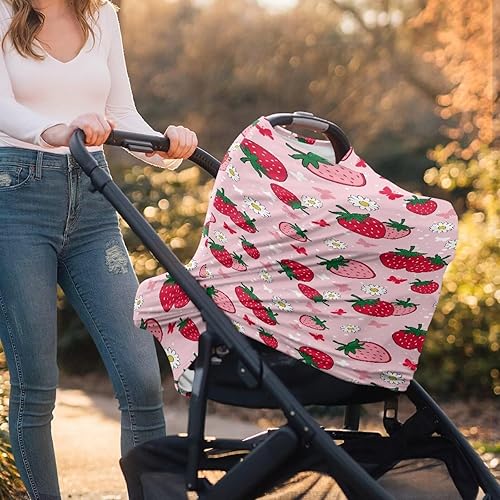 Miniatura 4 de Carro de lactancia materna Fundas de asiento de coche para bebé, cubierta de dosel, cubierta de lactancia de fresa rosa y cubierta de asiento de