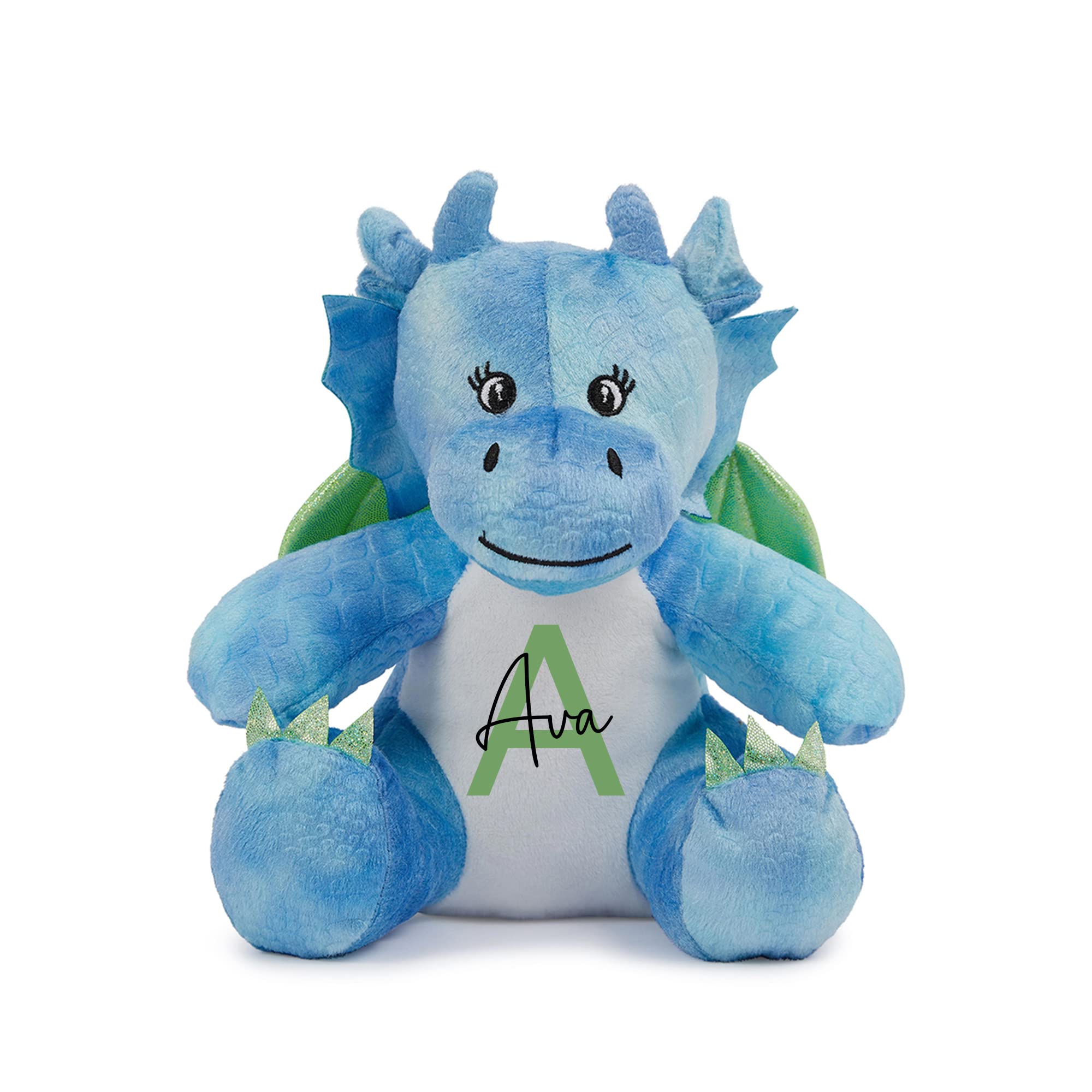 Personalised Dragon Teddy Soft Toy - Customisable Name with Pink, Blue or Green Initial, Boy or Girl Birthday Gift, Baby Shower Present