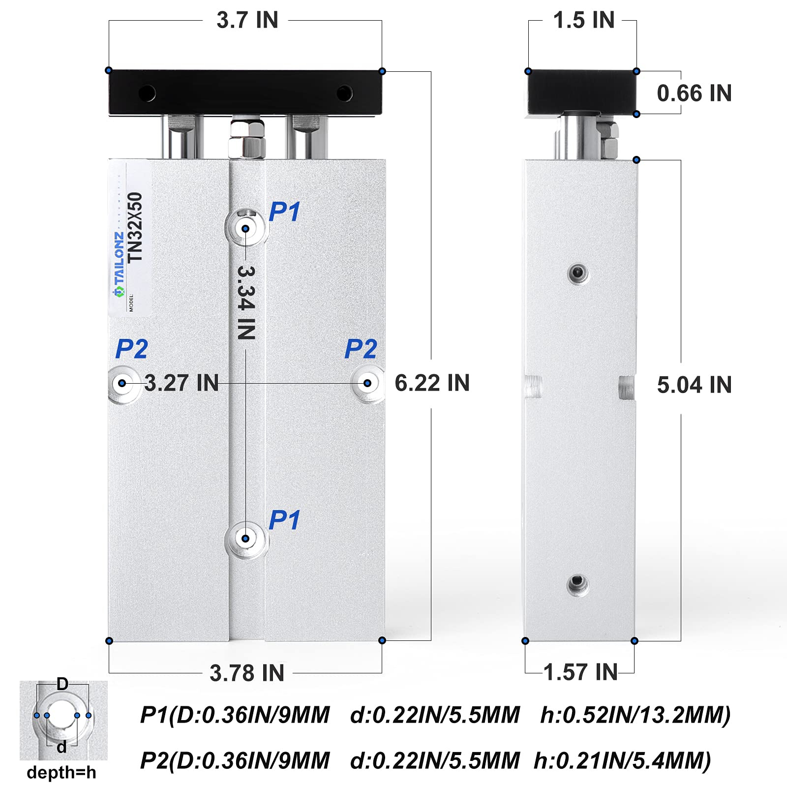TAILONZ TN32-50 32mm x 50mm Double-Rod Cylinder — Amazon image 2